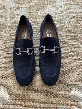 Salvatore Ferragamo Navy Suede Bally Gancini Loafer